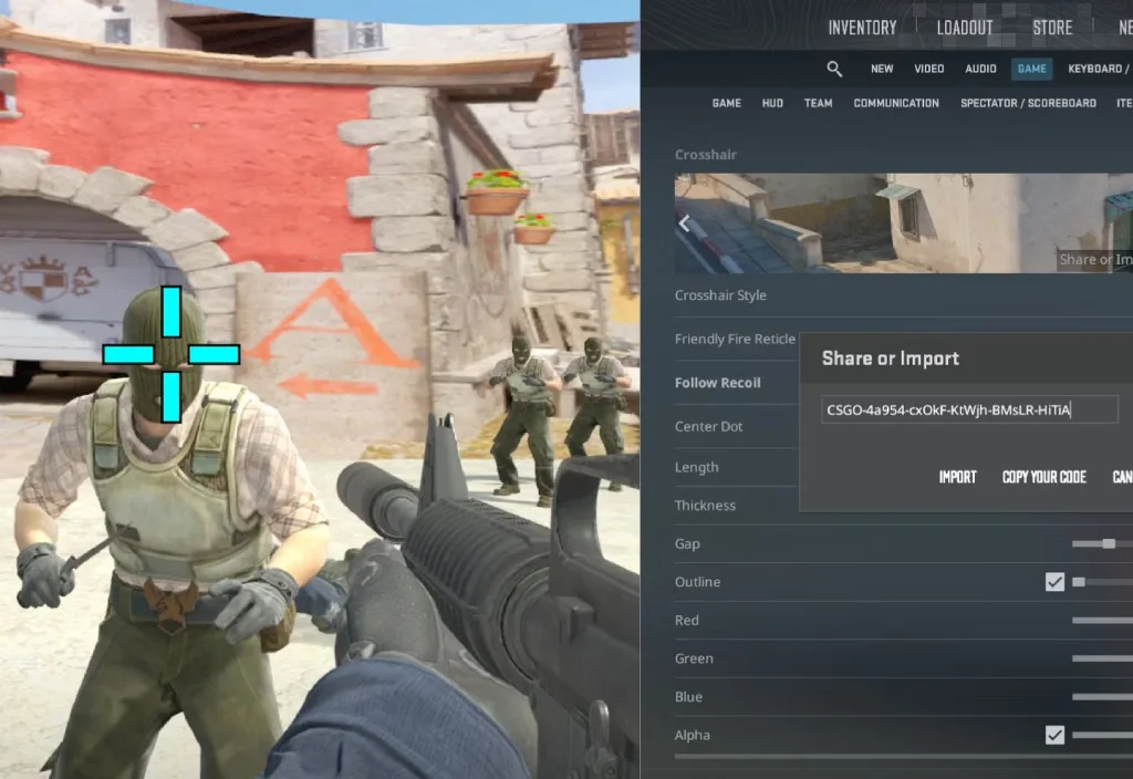 Import CS2 Crosshair code Through In-Game Menu