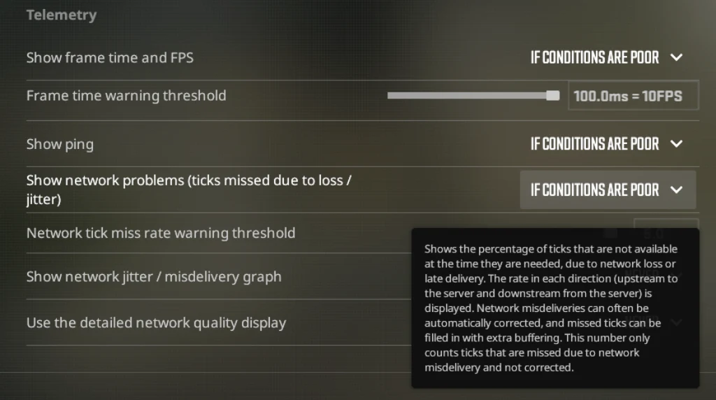 Включите CS2 Network Graph и Telemetry HUD