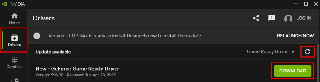 Update Your Graphics Drivers Nvidia app