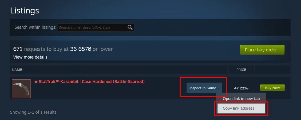 Find the “Inspect in Game” Button