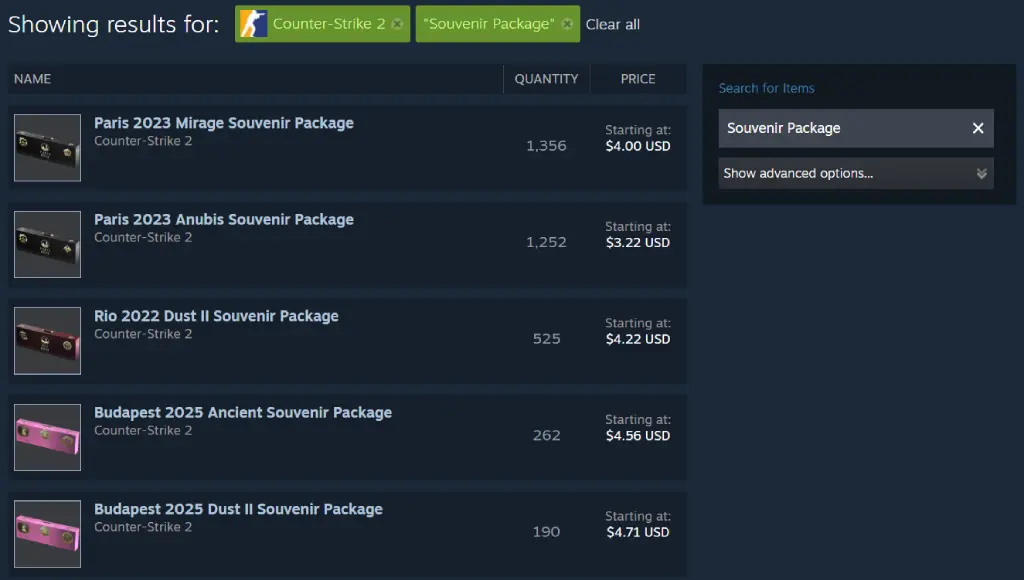 CS2 Souvenir Packages Steam price