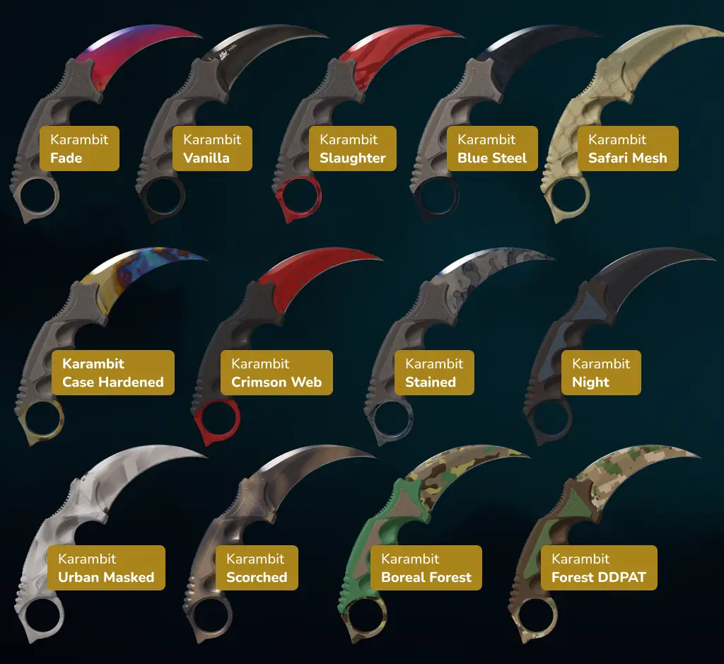 13 possible Karambit variants (CS2 Karambit Knife Trade Up)