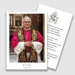 PAPA LEÃO XIV - CARTÃO COM ORAÇÃO 10,7X15 - VERMELHO - PCT C/ 10 UNIDADES