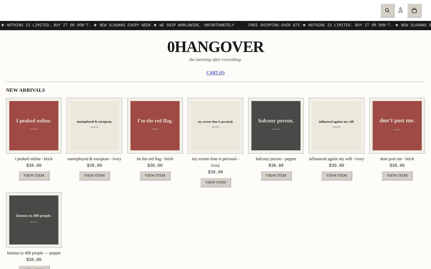 0hangover.com homepage screenshot