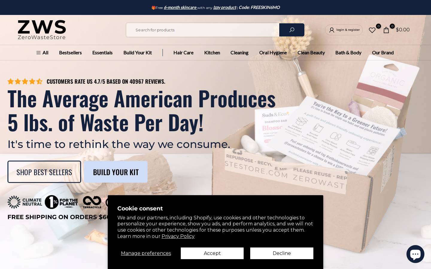 0wastestore.com homepage screenshot