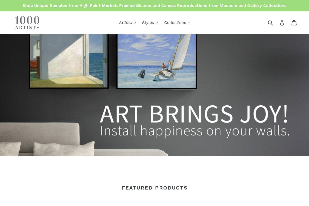 1000artists.com homepage screenshot