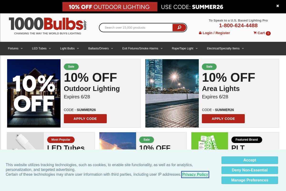 1000bulbs.com homepage screenshot