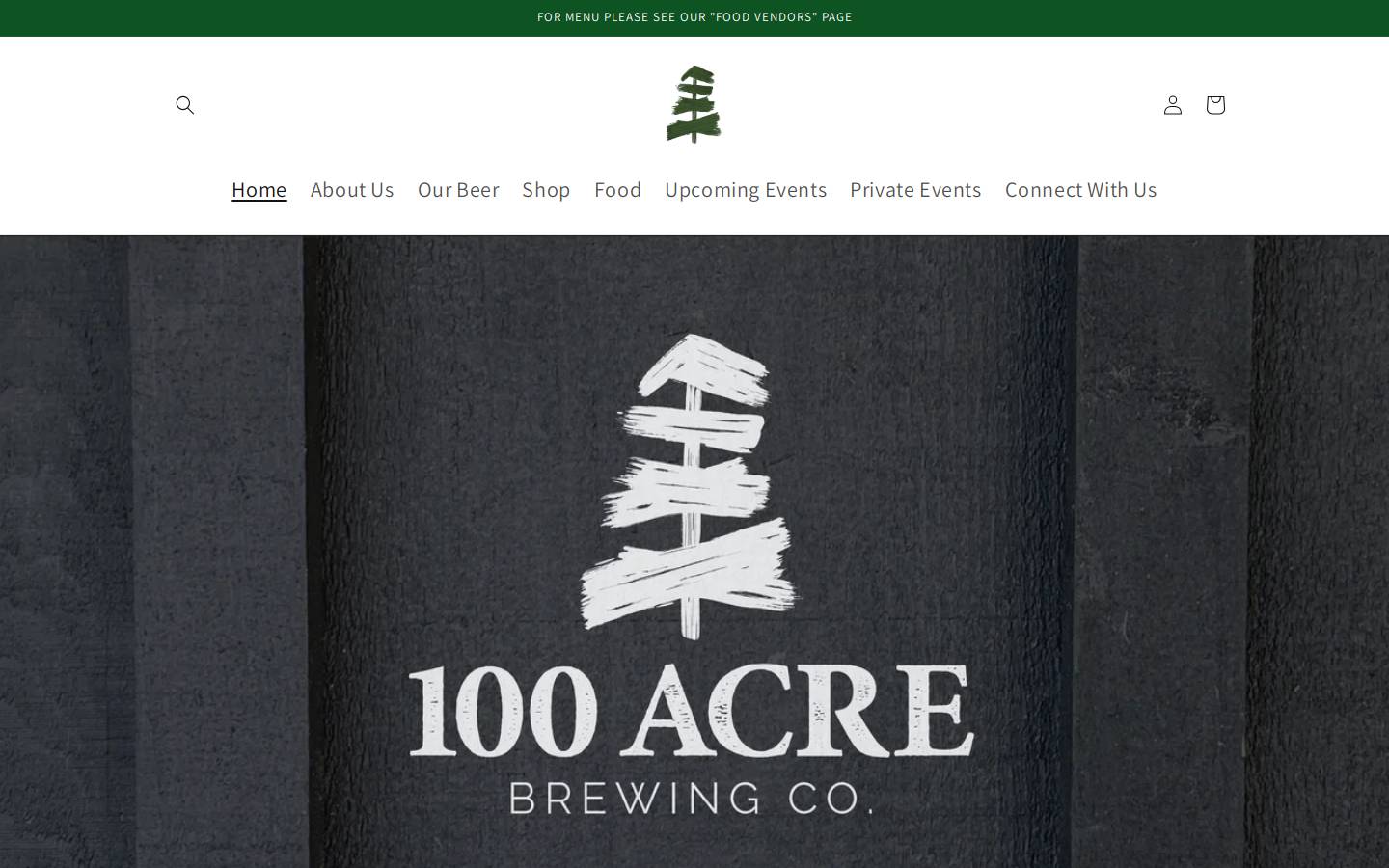100acrebrewingco.com homepage screenshot