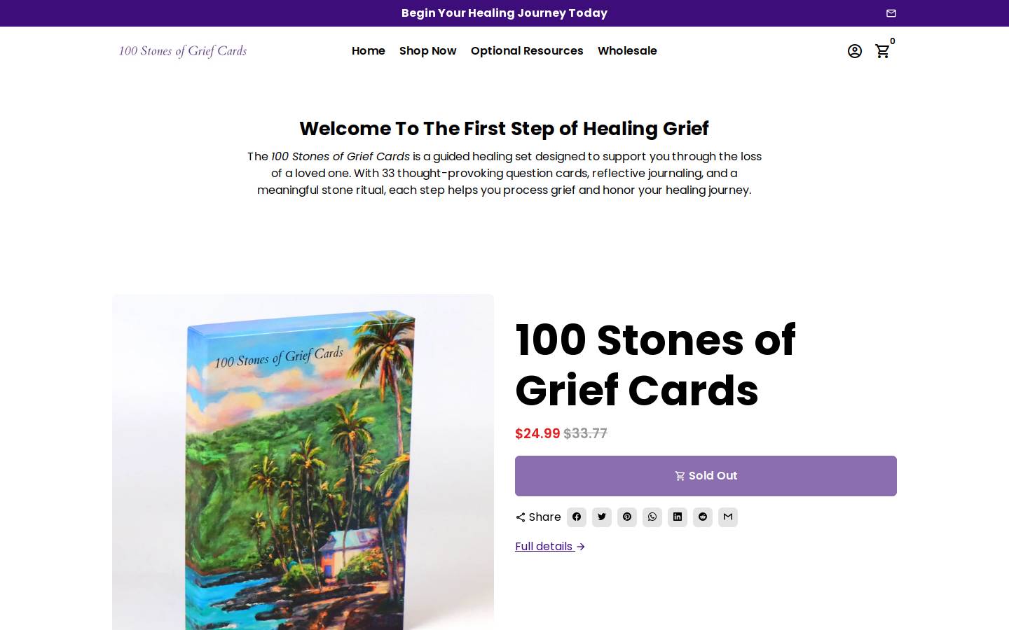 100stonesofgriefcards.com homepage screenshot