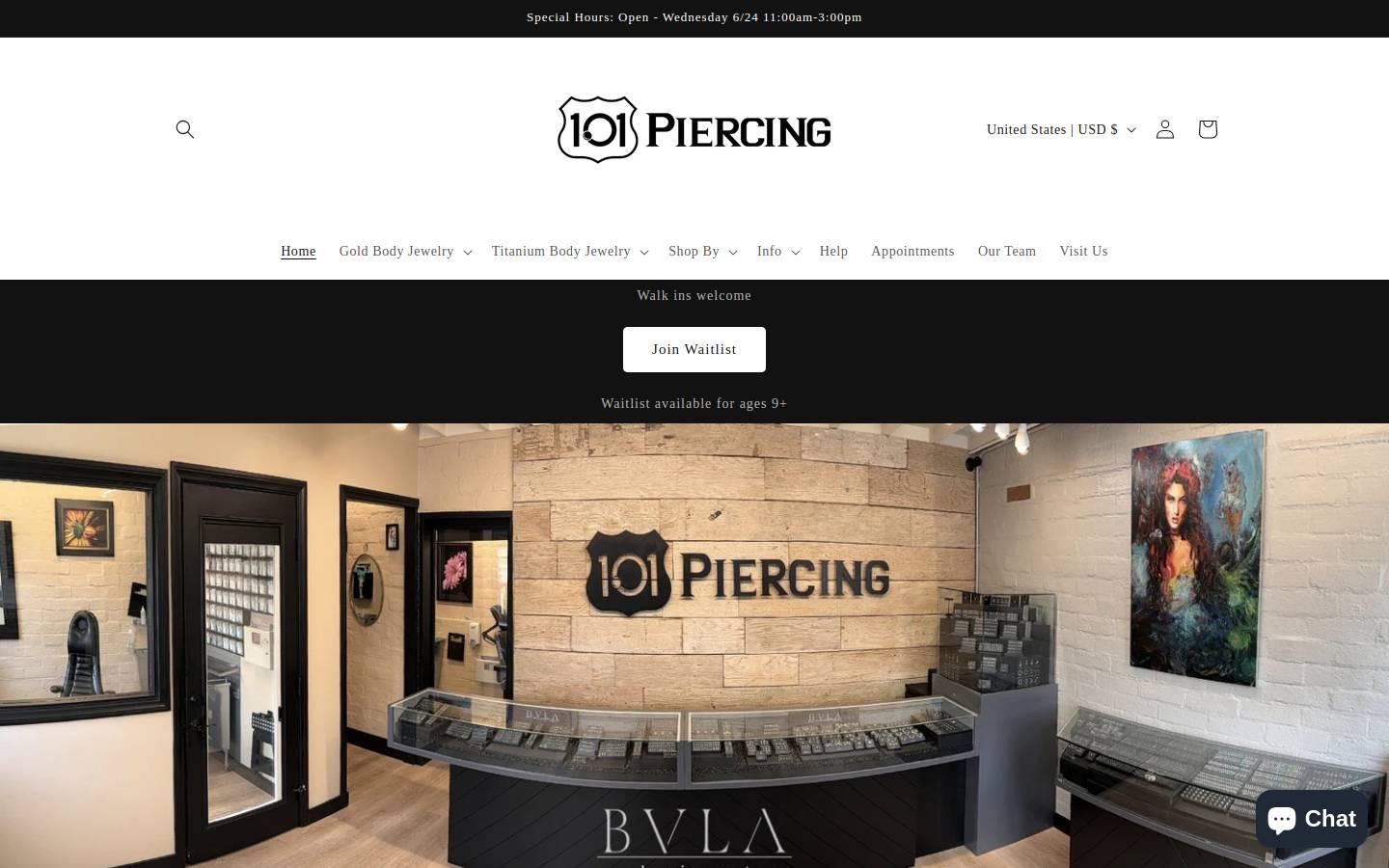 101piercing.com homepage screenshot