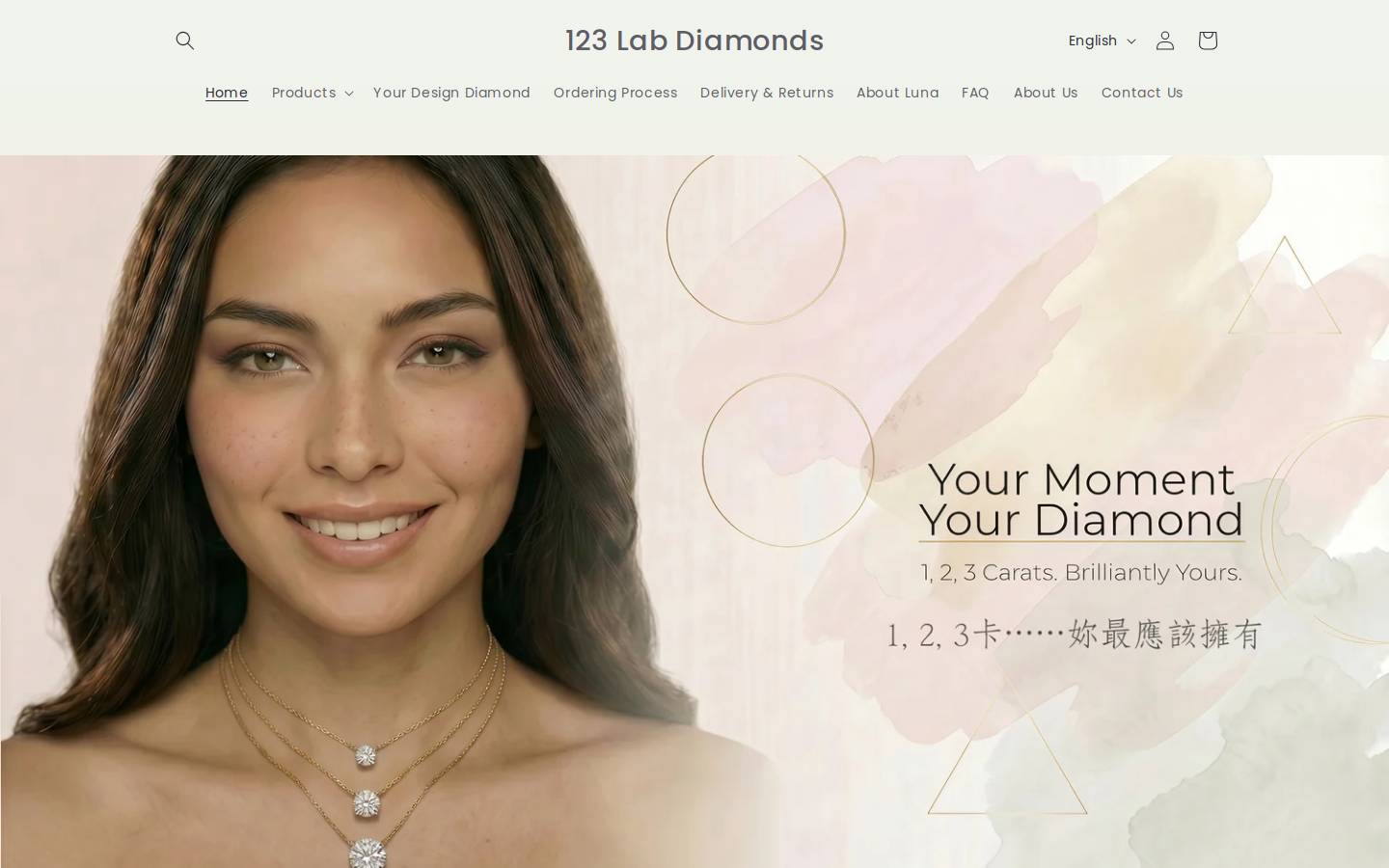 123labdiamonds.com homepage screenshot
