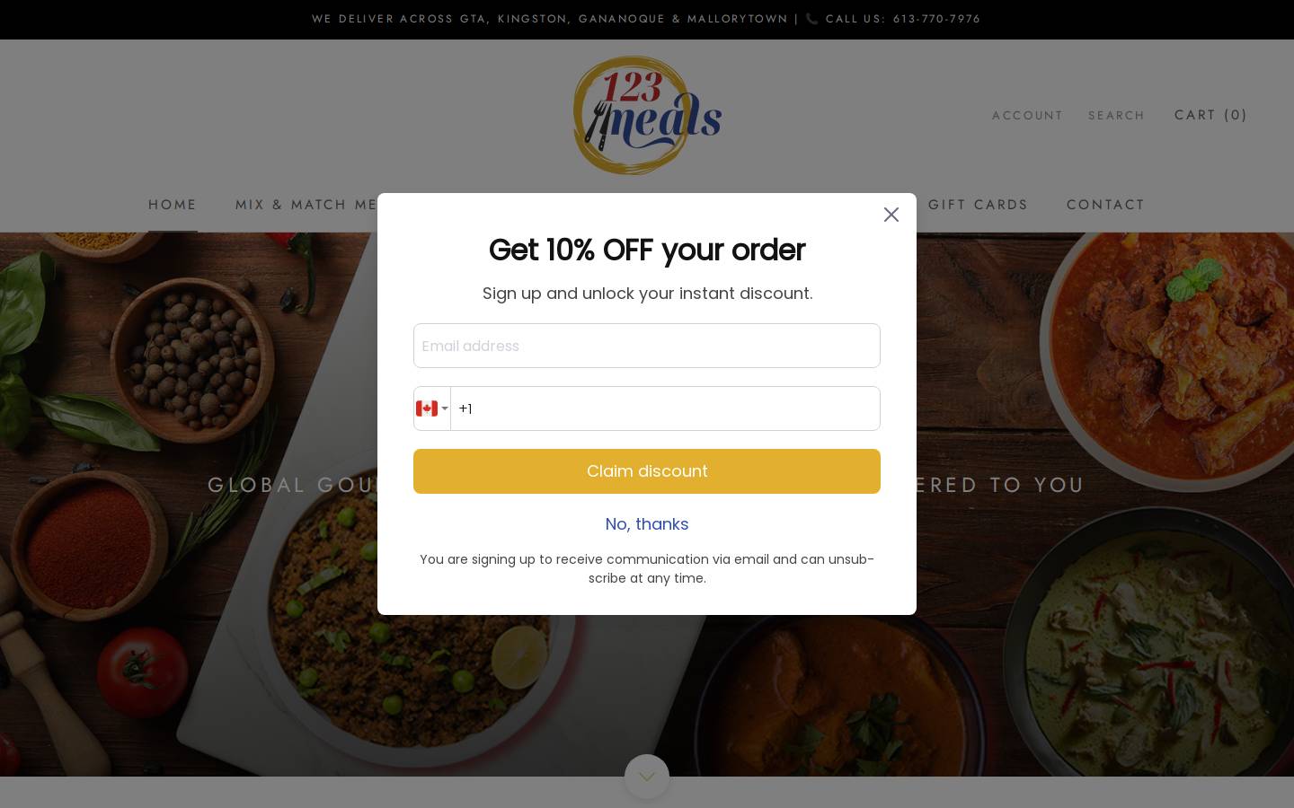 123meals.ca homepage screenshot