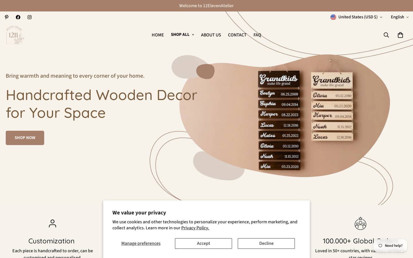 12elevenatelier.com homepage screenshot