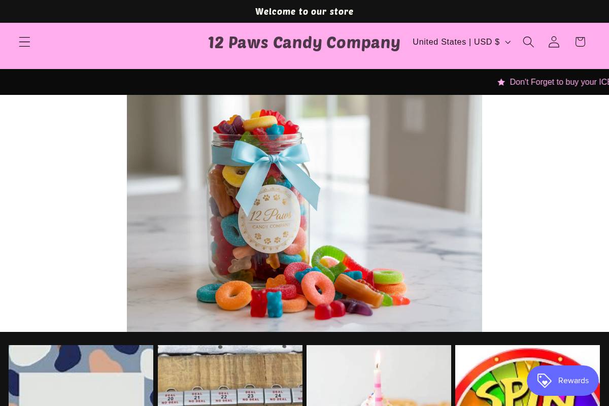 12pawscandycompany.com homepage screenshot