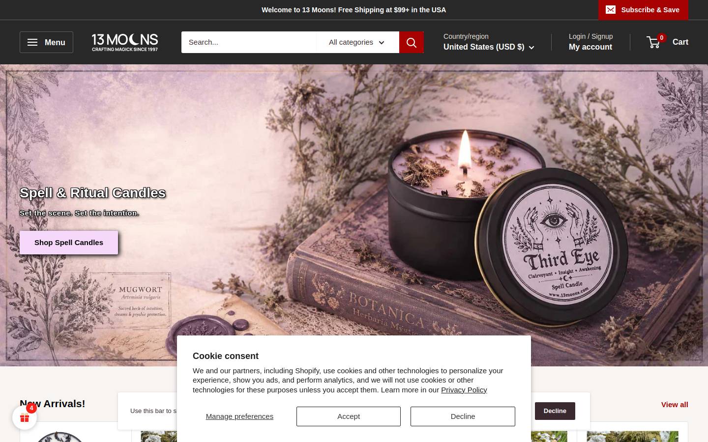 13 Moons homepage screenshot
