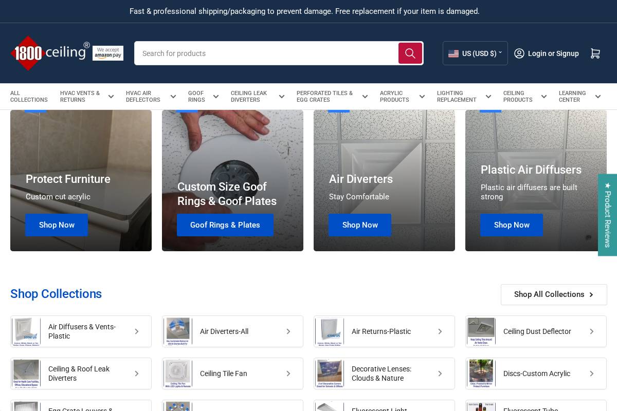 1800ceiling.com homepage screenshot
