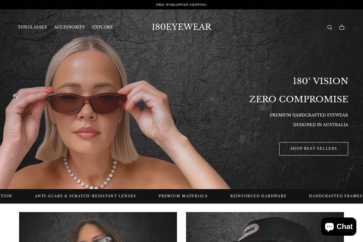 180eyewear.com homepage screenshot