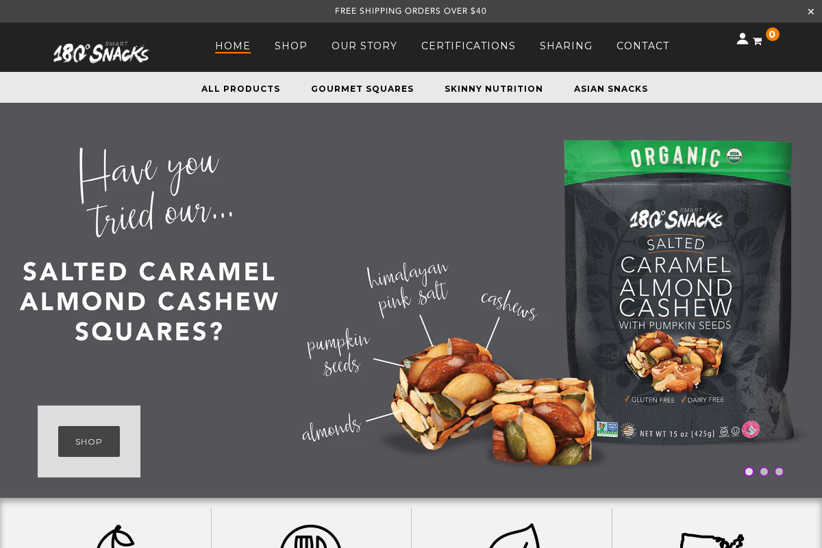 180 Snacks, Inc. / Mareblu Naturals homepage screenshot