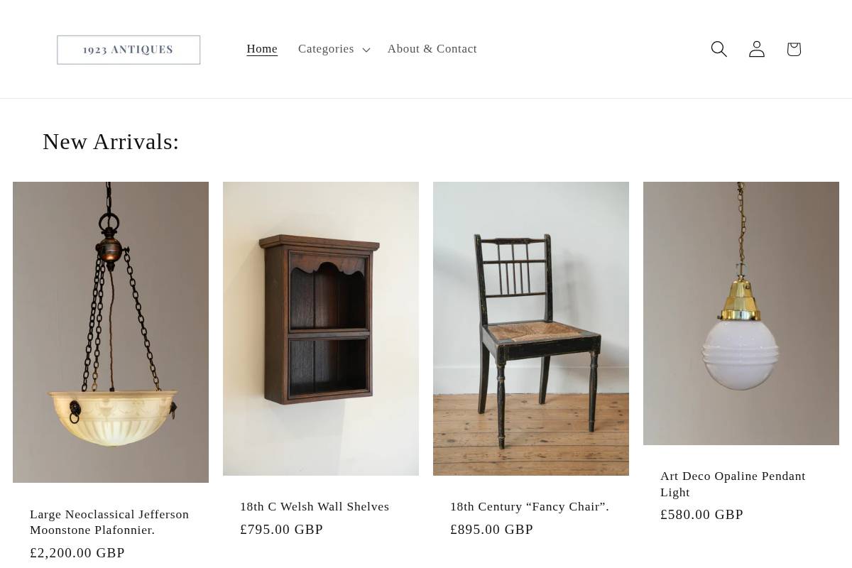 1923antiques.com homepage screenshot