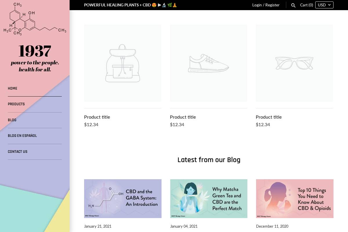 1937hempstore homepage screenshot