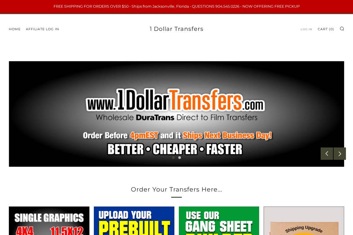 1dollartransfers.com homepage screenshot