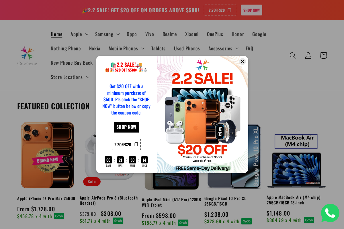 OnePhone - Singapore's cheapest & trusted mobile phone store – OnePhone SingaporeGrabPayGrabPayGrabPay homepage screenshot