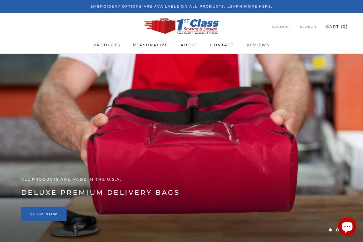 1stclassdeliverybags.com homepage screenshot