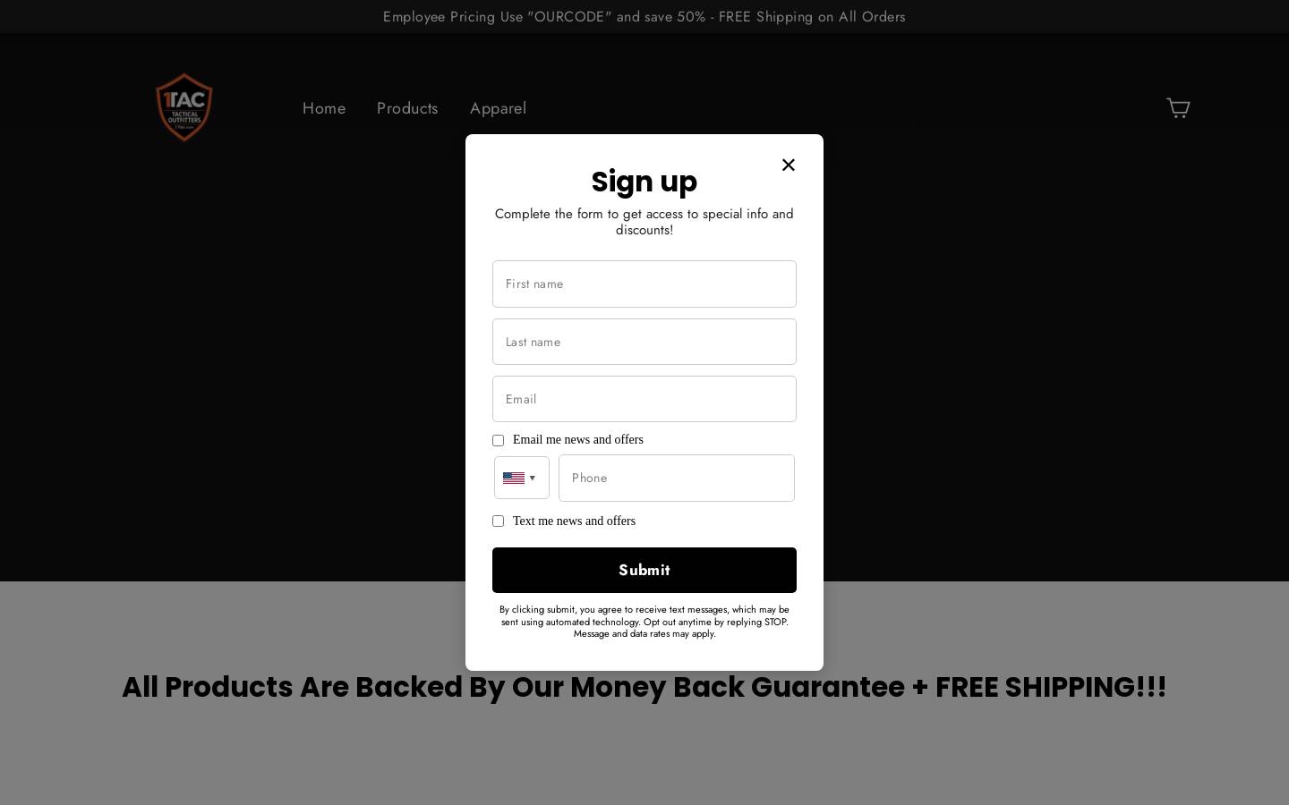 1TAC Tactical OutFitters homepage screenshot