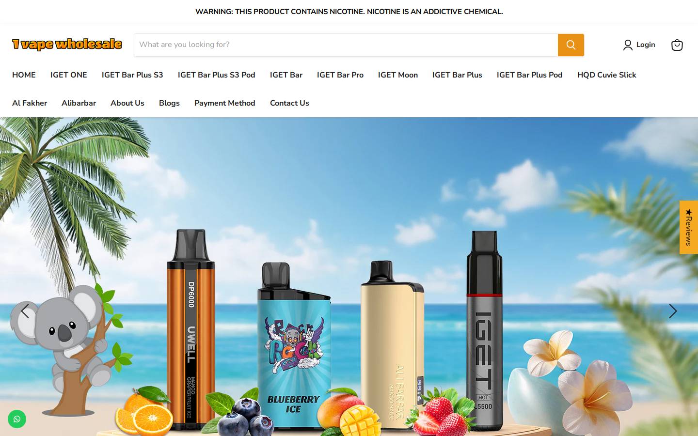 1 vape wholesale homepage screenshot