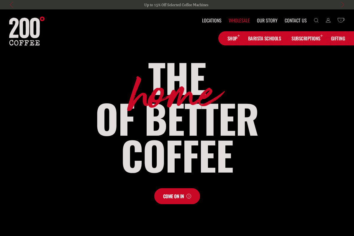 200 Degrees Coffee Roasters homepage screenshot