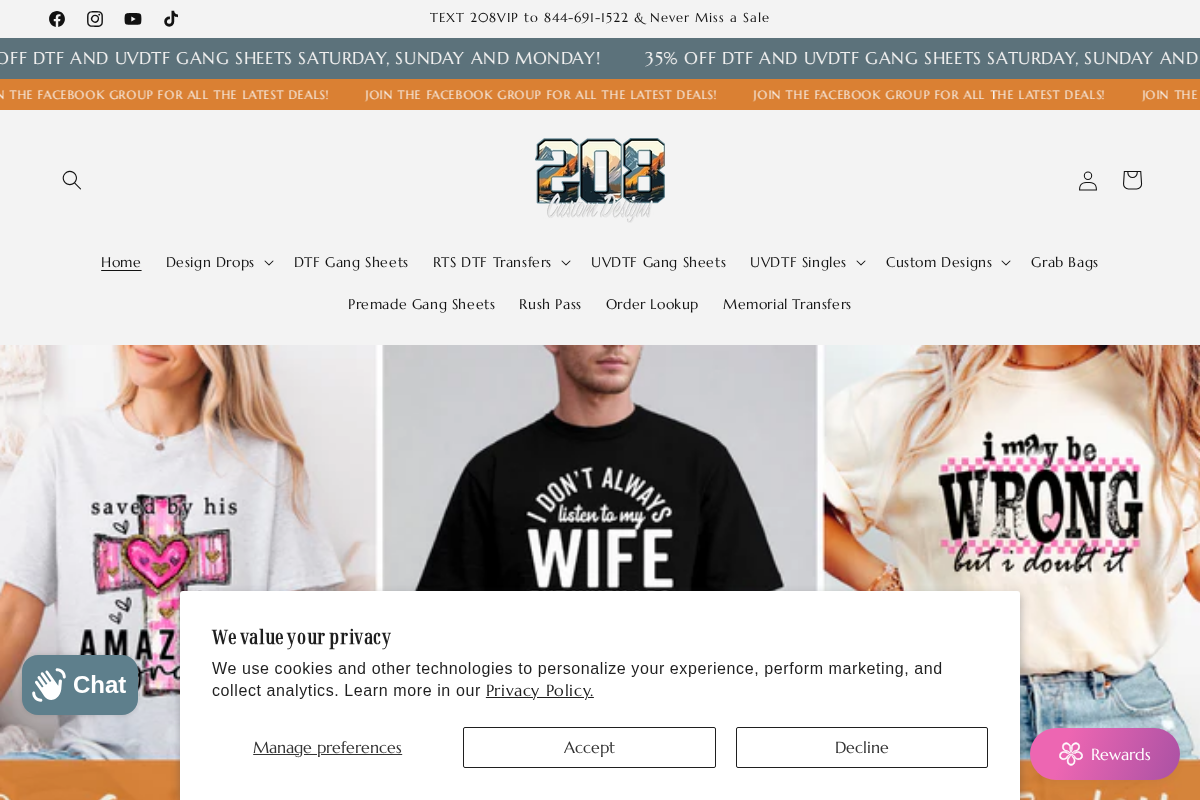 208 Custom Designs homepage screenshot