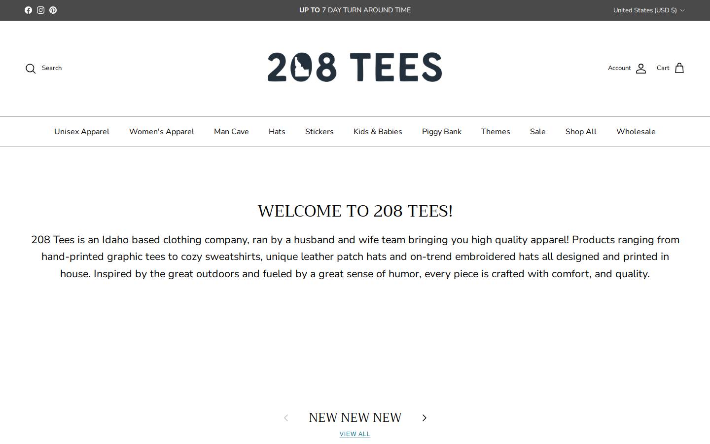 208tees.com homepage screenshot