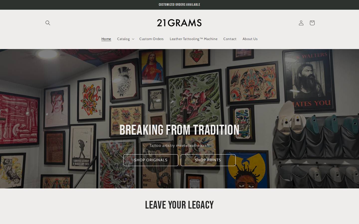 21gramsleathergoods.com homepage screenshot