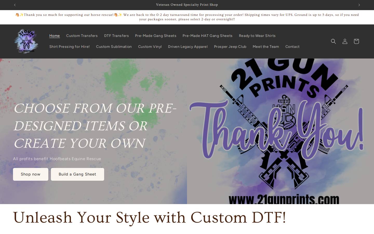 21gunprints.com homepage screenshot