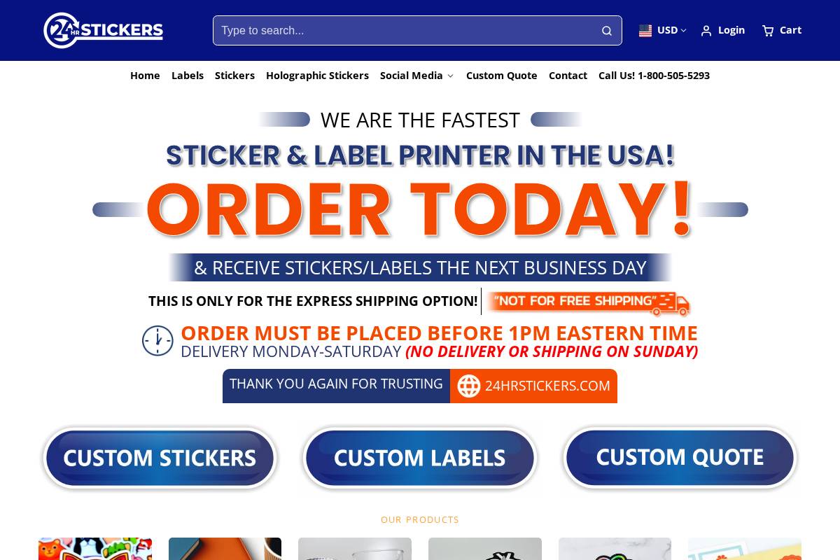 24hrstickers.com homepage screenshot