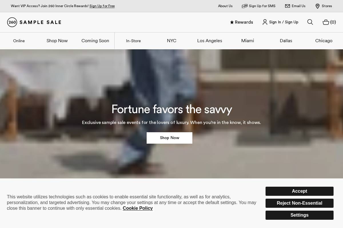 260samplesale.com homepage screenshot