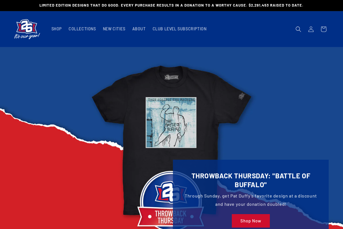 26 Shirts homepage screenshot