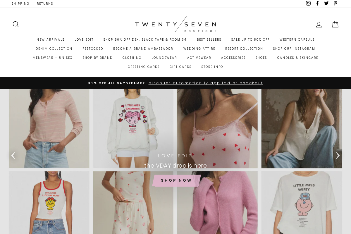 27 Boutique homepage screenshot