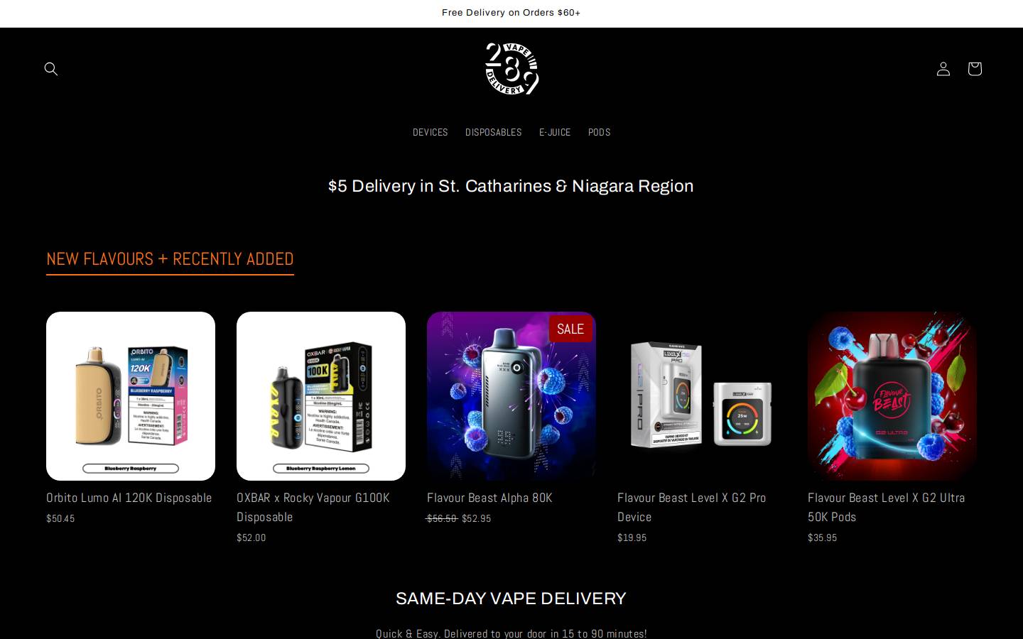 289vapeshop.ca homepage screenshot