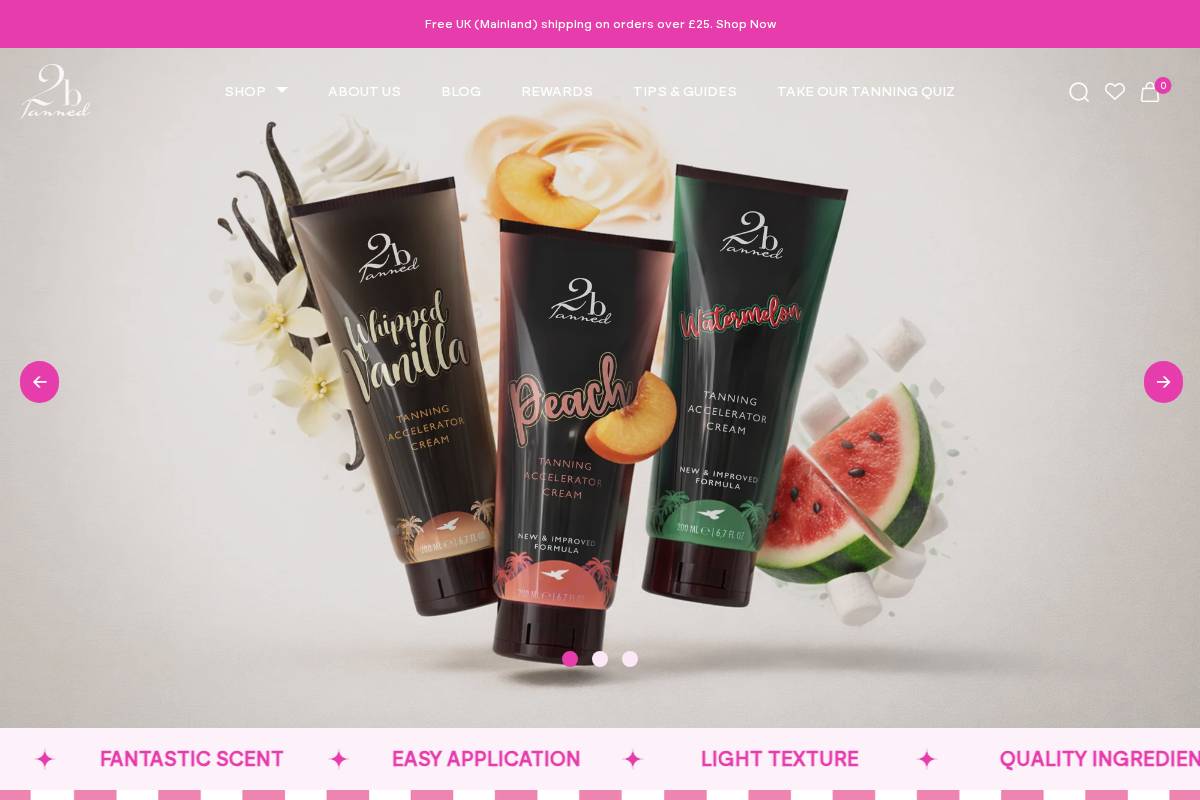 2bTanned homepage screenshot