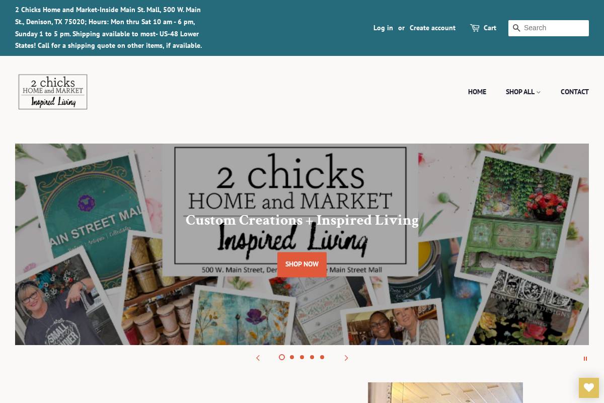 2chickshomeandmarket.com homepage screenshot