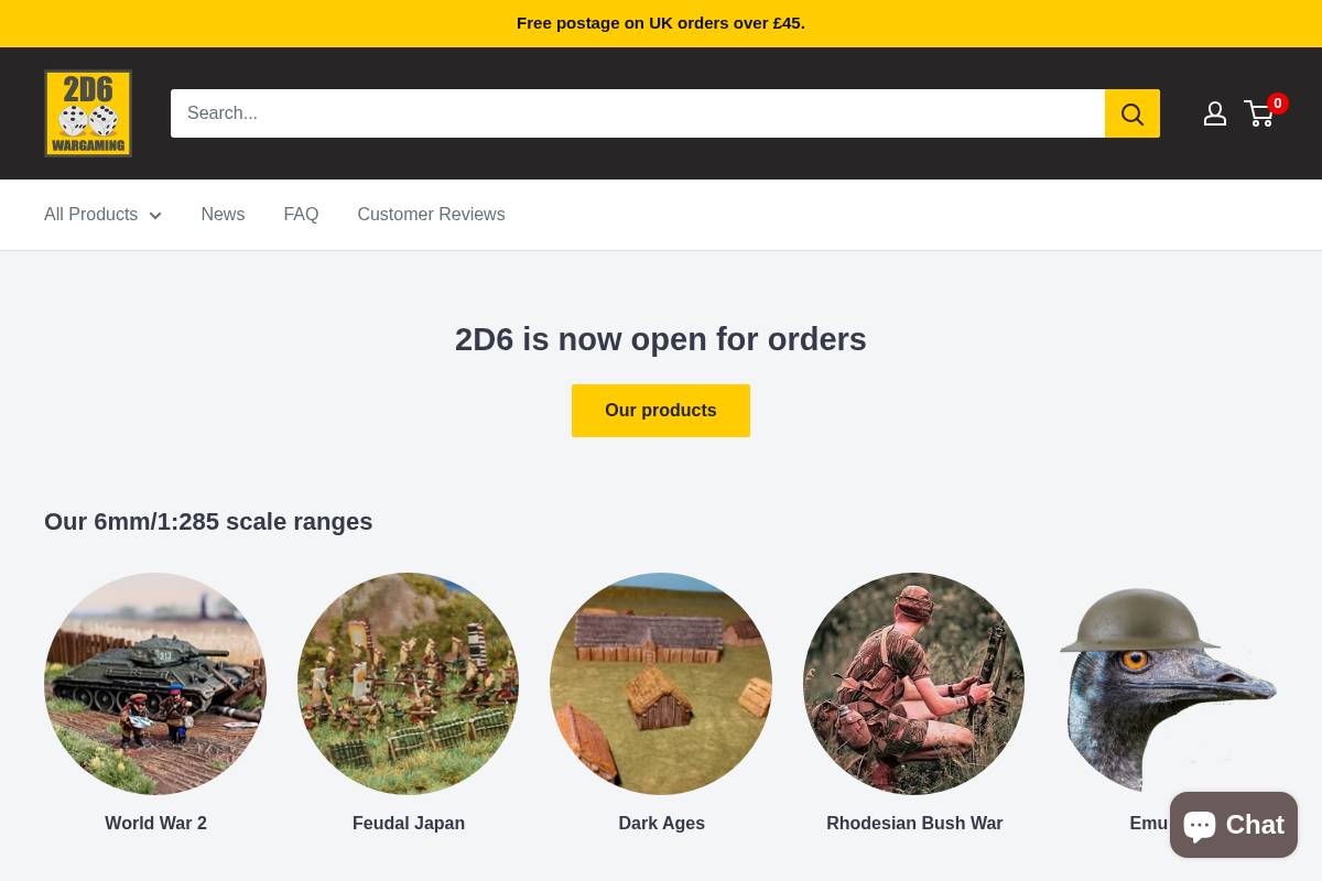 2d6wargaming.com homepage screenshot