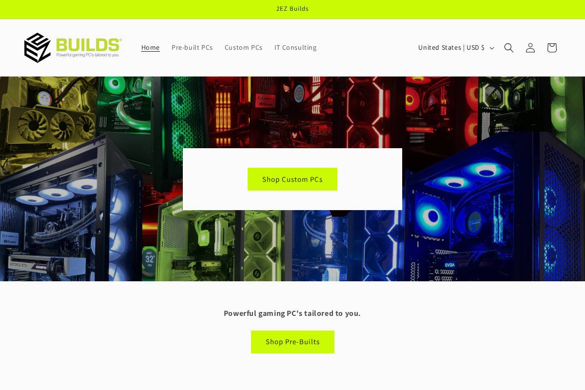 2ezbuilds.com homepage screenshot
