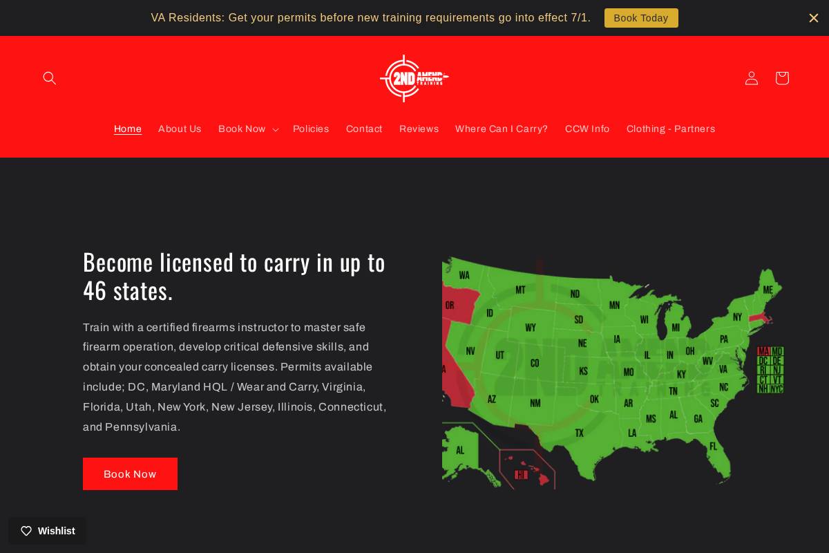2ndamendtraining.com homepage screenshot