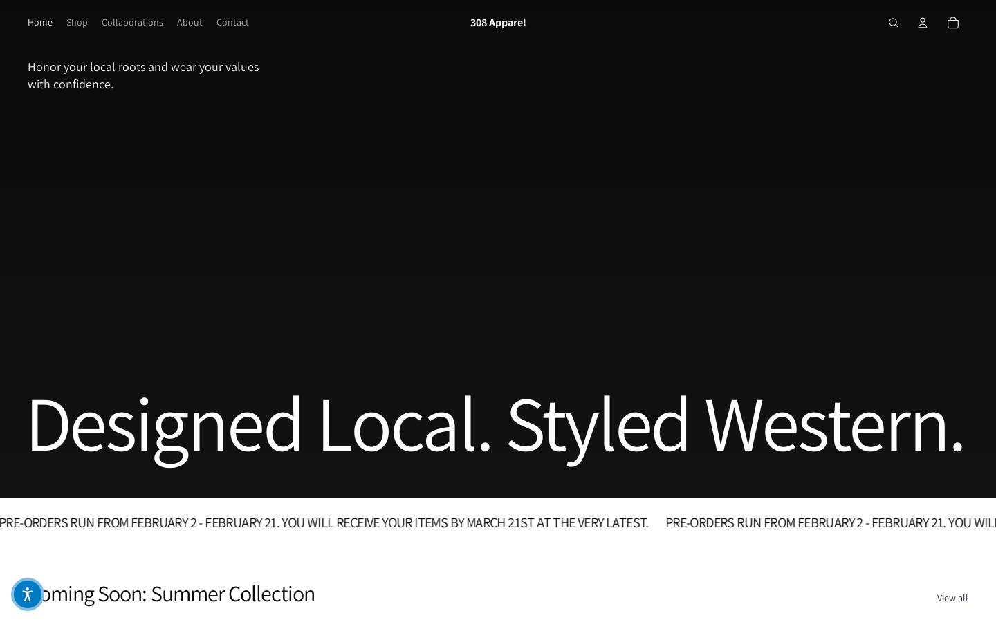 308-apparel.com homepage screenshot