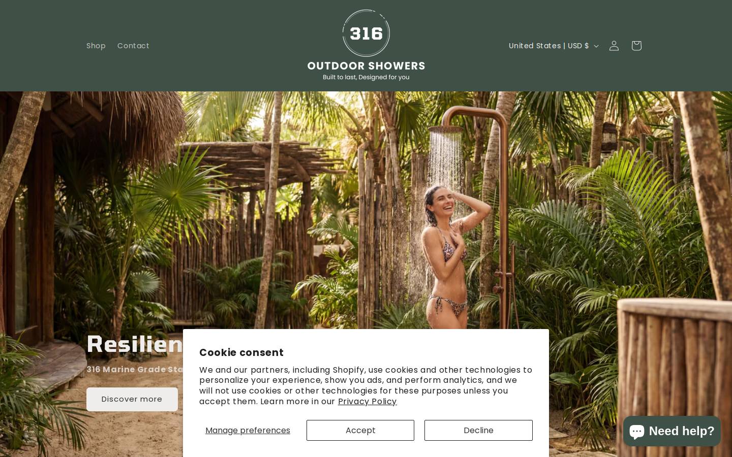 316outdoorshowers.com homepage screenshot