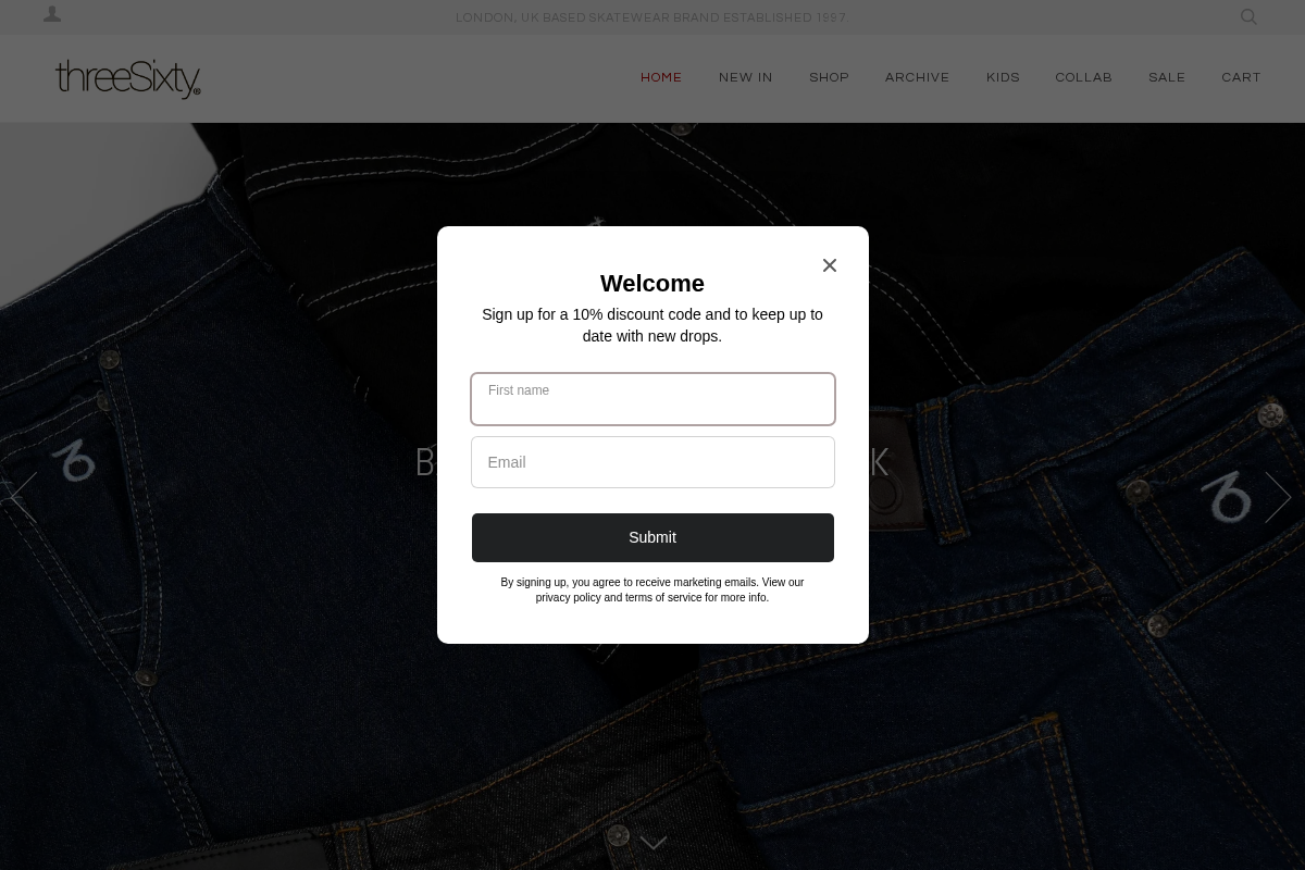 360 clothing homepage screenshot