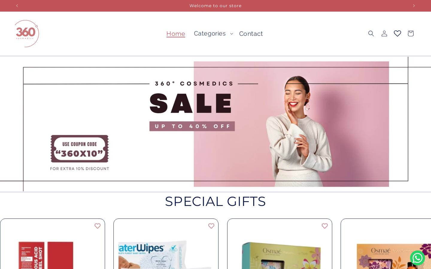 360cosmedics.com homepage screenshot
