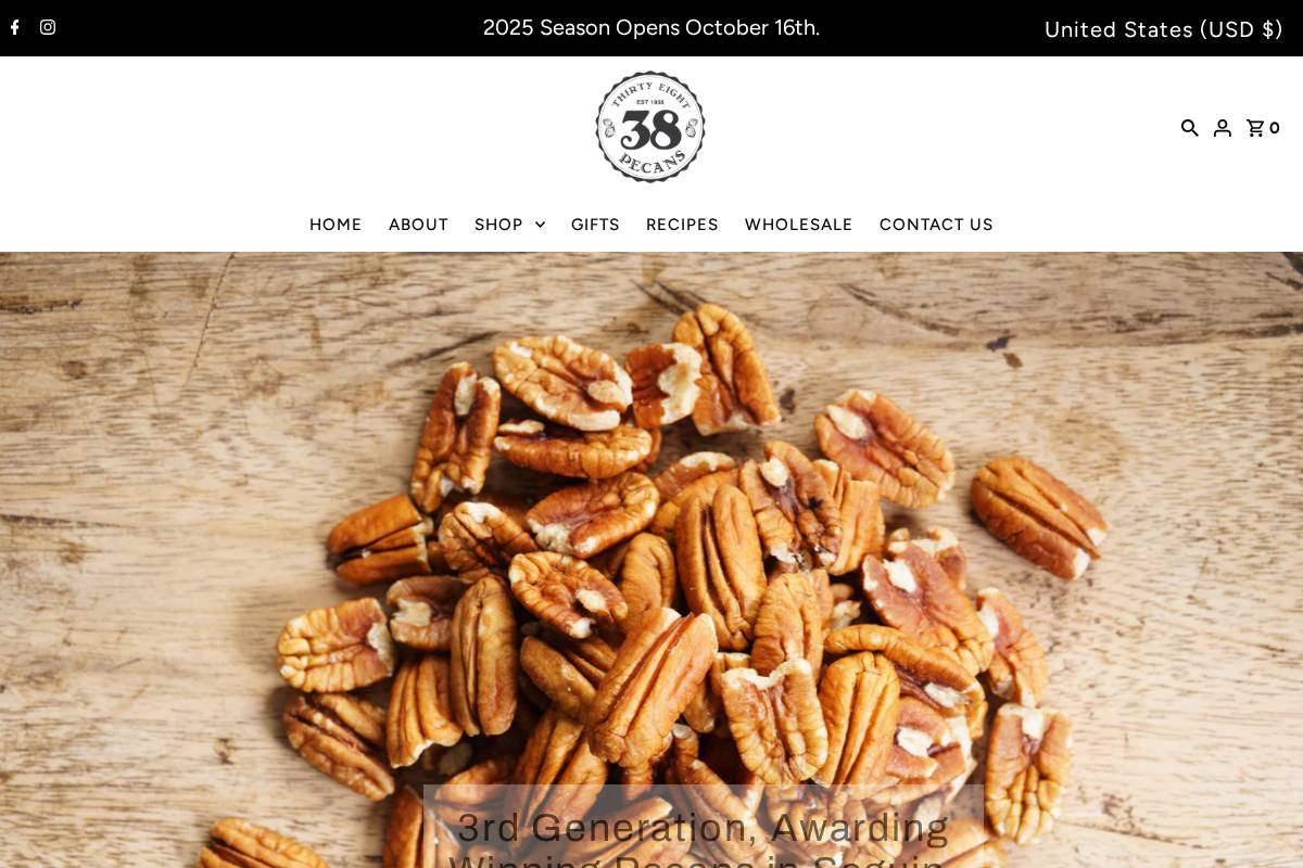 38pecans.com homepage screenshot