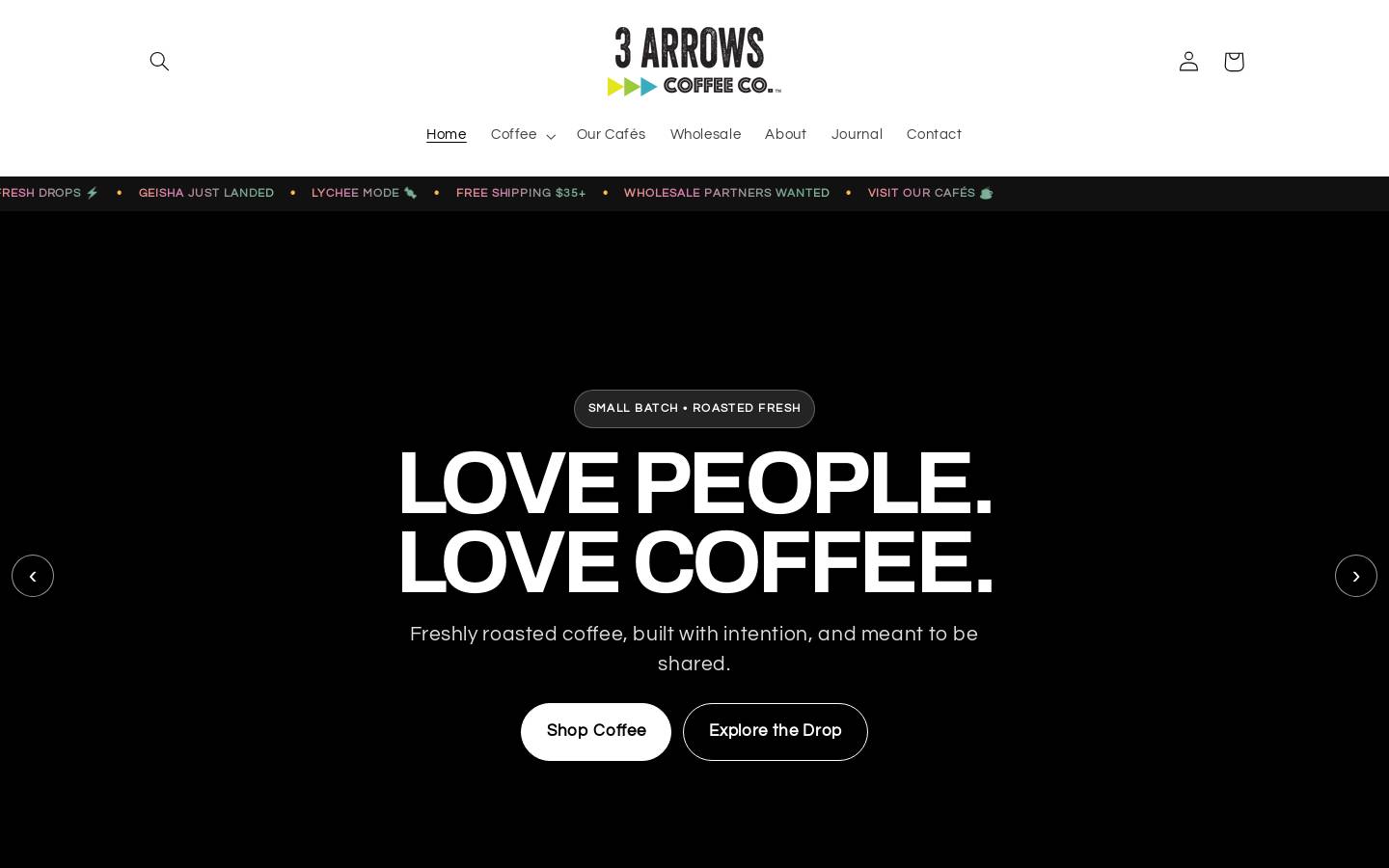 3arrowscoffee.com homepage screenshot